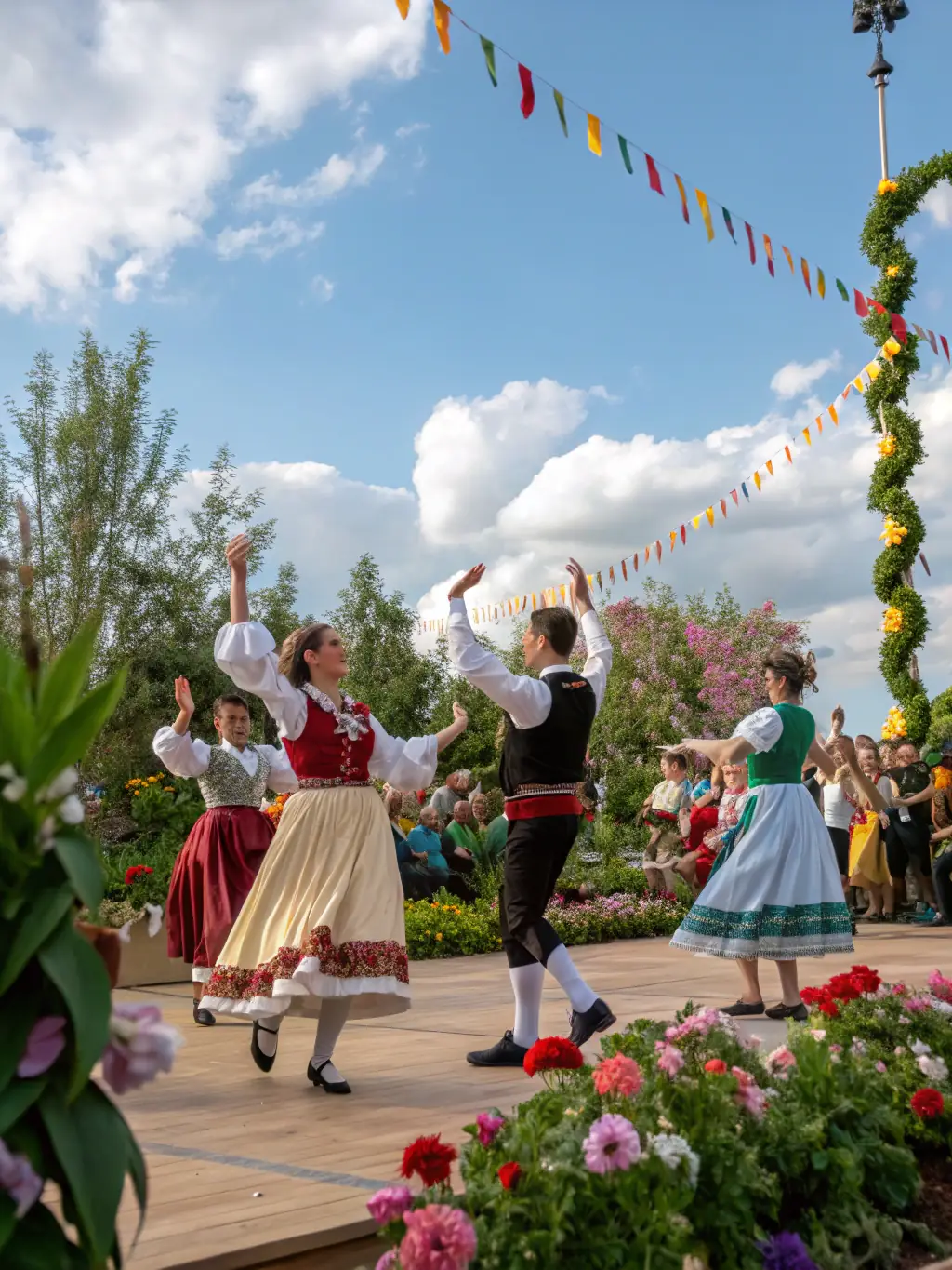 A vibrant photo of a ROLLER ASSOCIATION cultural event, showcasing diverse participants enjoying music and dance in a public square in Bourges.